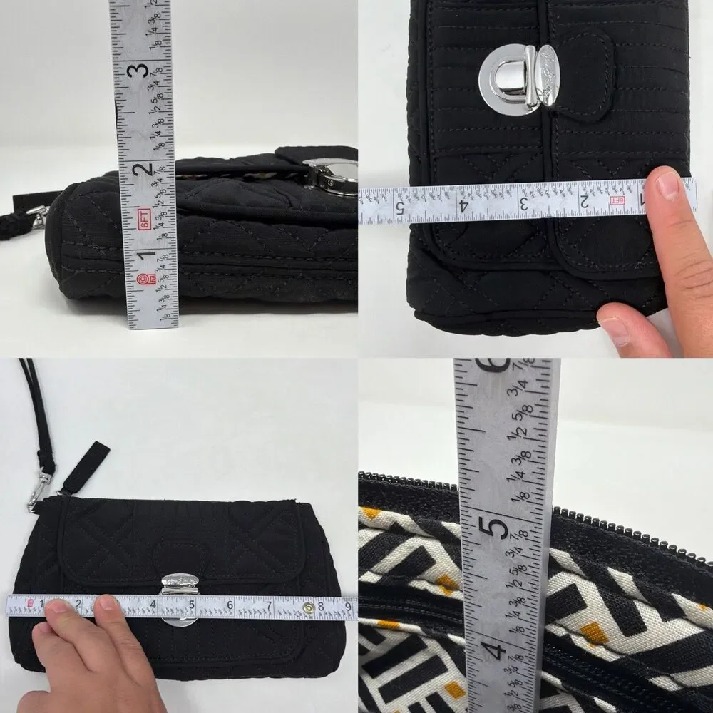 Vera Bradley Black Quilted Turn Lock Wristlet Wallet Clutch Handbag